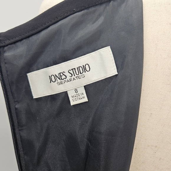 Jones Studio Herringbone Career Dress Black Trim Sleeveless Office - Picture 7 of 12